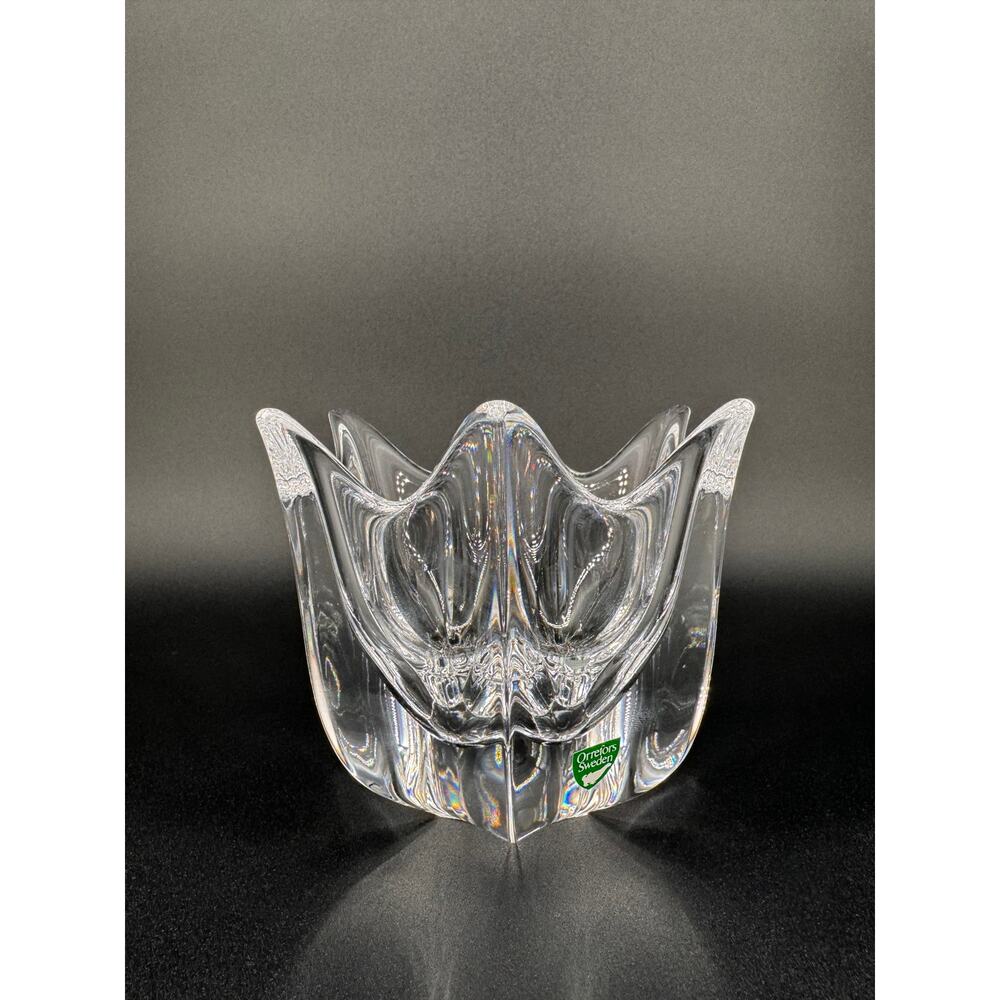 Vintage Orrefors Sweden Tulip Crystal Votive 4" | Scandinavian Modern Art Glass